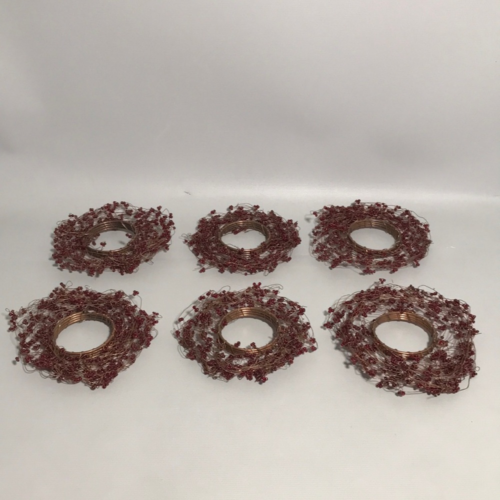 DII Set of Six Red Berry Beaded Holiday Napkin Rings 6 Total